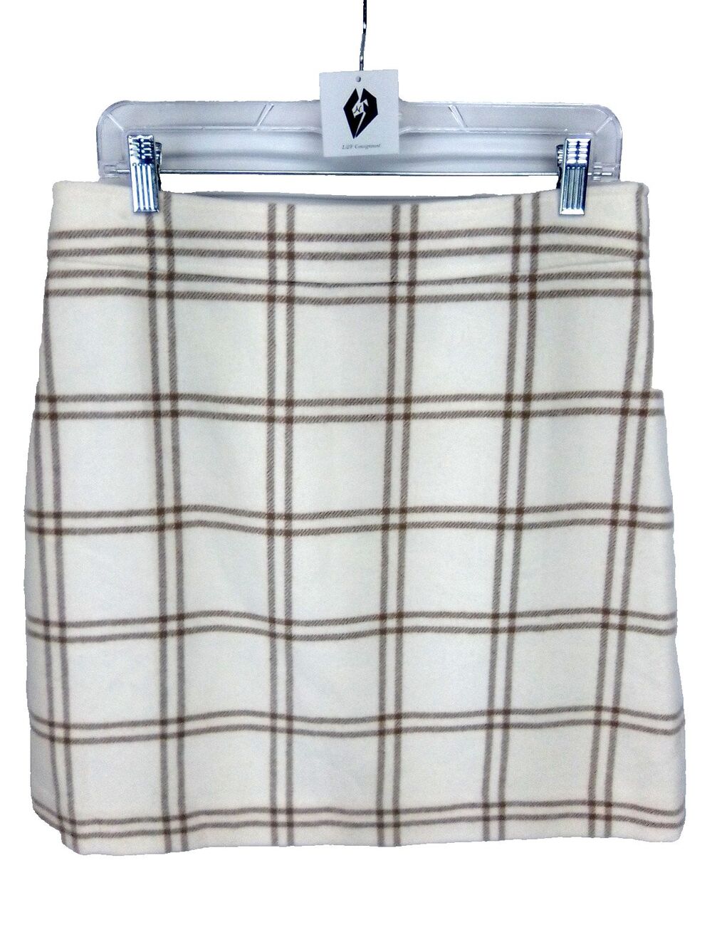J Crew Women's Y2K Preppy Wool Blend Simple Plaid Print Tan/White Lined Skirt 10